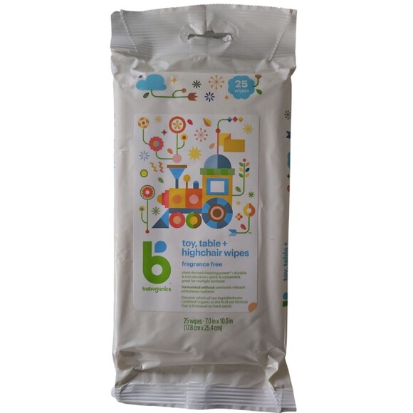 2 Pks -Babyganics Baby Wipes(160) w/Toy, Table, High Chair Wipes(25) Organic - Picture 3 of 4